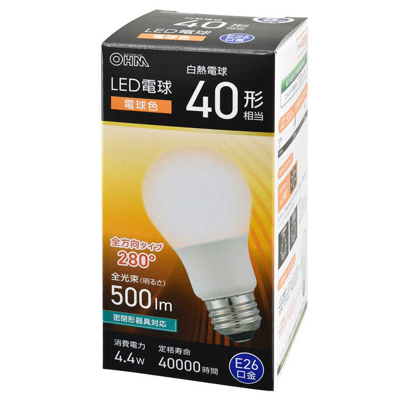 オーム電機 OHM ELECTRIC LED電球 E26 全方向タイプ 40形相当 電球色 LDA4L-G AG59