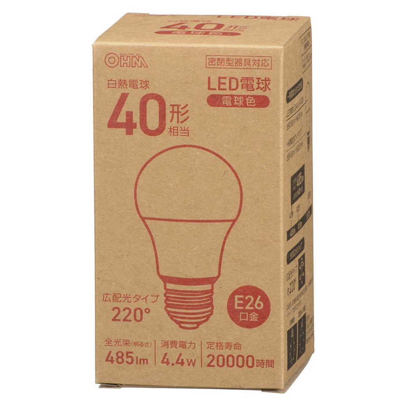 オーム電機 OHM ELECTRIC LED電球 E26 40形相当 電球色 広配光タイプ LDA4L-G AG56