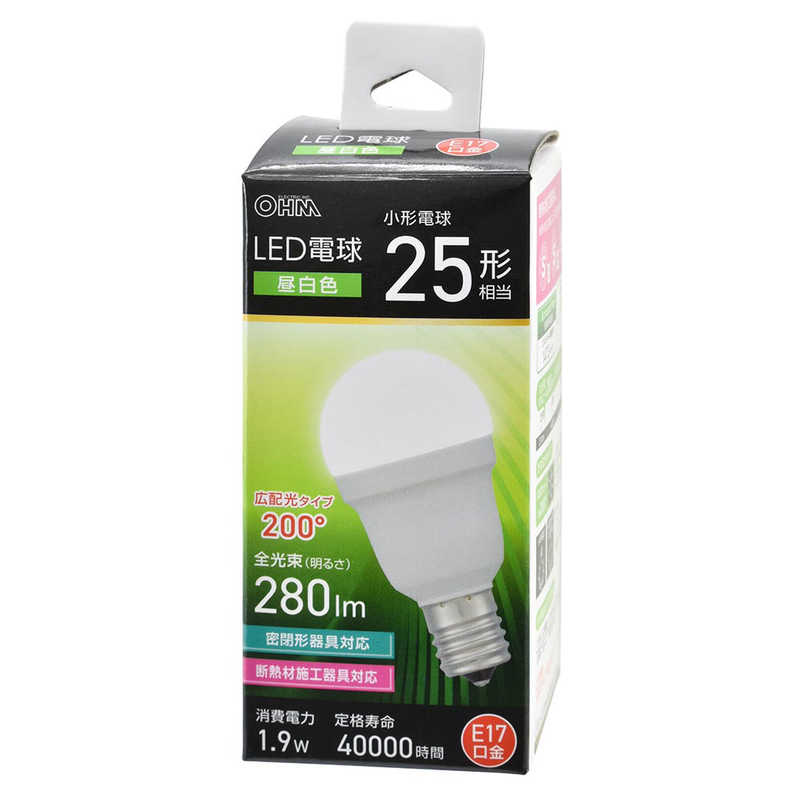 オーム電機 OHM ELECTRIC LED電球 E17 25形相当 昼白色 広配光タイプ LDA2NGE17IS53