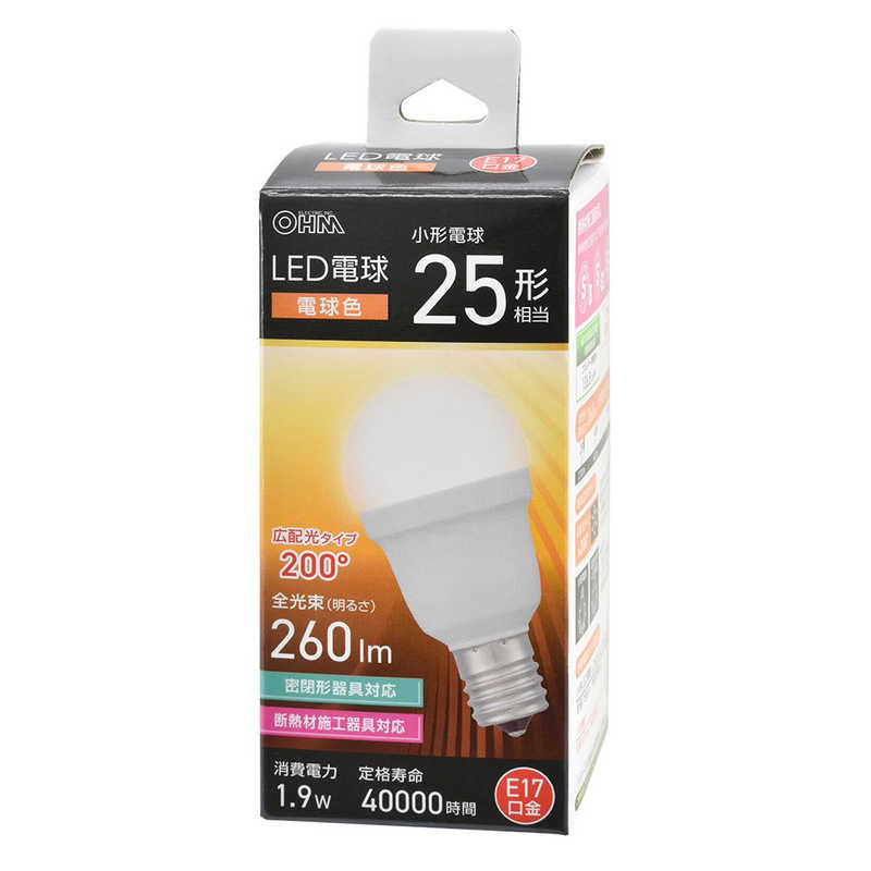 オーム電機 OHM ELECTRIC LED電球 E17 25形相当 電球色 広配光タイプ LDA2LGE17IS53