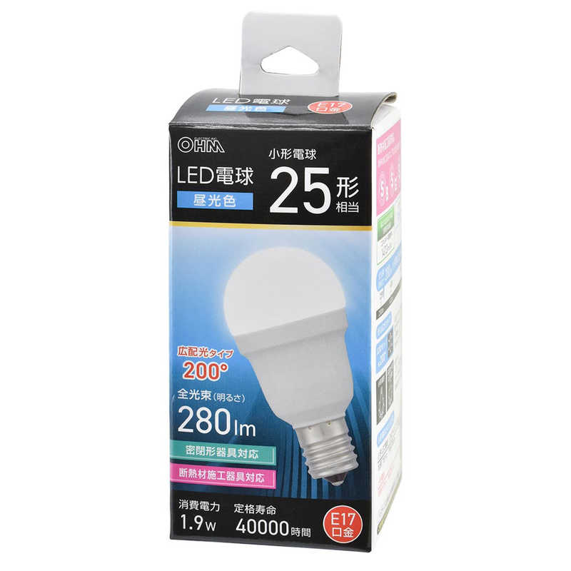 オーム電機 OHM ELECTRIC LED電球 E17 25形相当 昼光色 広配光タイプ LDA2DGE17IS53