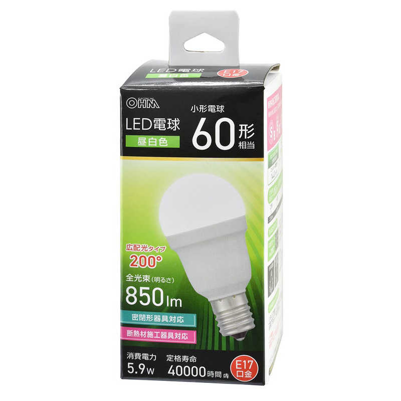 オーム電機 OHM LED電球小形 E17 60形相当 昼白色 LDA6N-G-E17 IS53