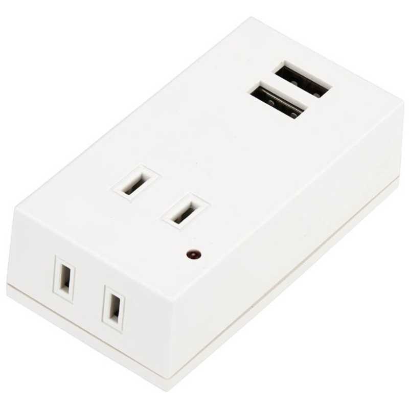 ヤザワ YAZAWA 雷ガード付USBフロントタップ(2個口・2.1A) ホワイト Y02FSK400WH2U