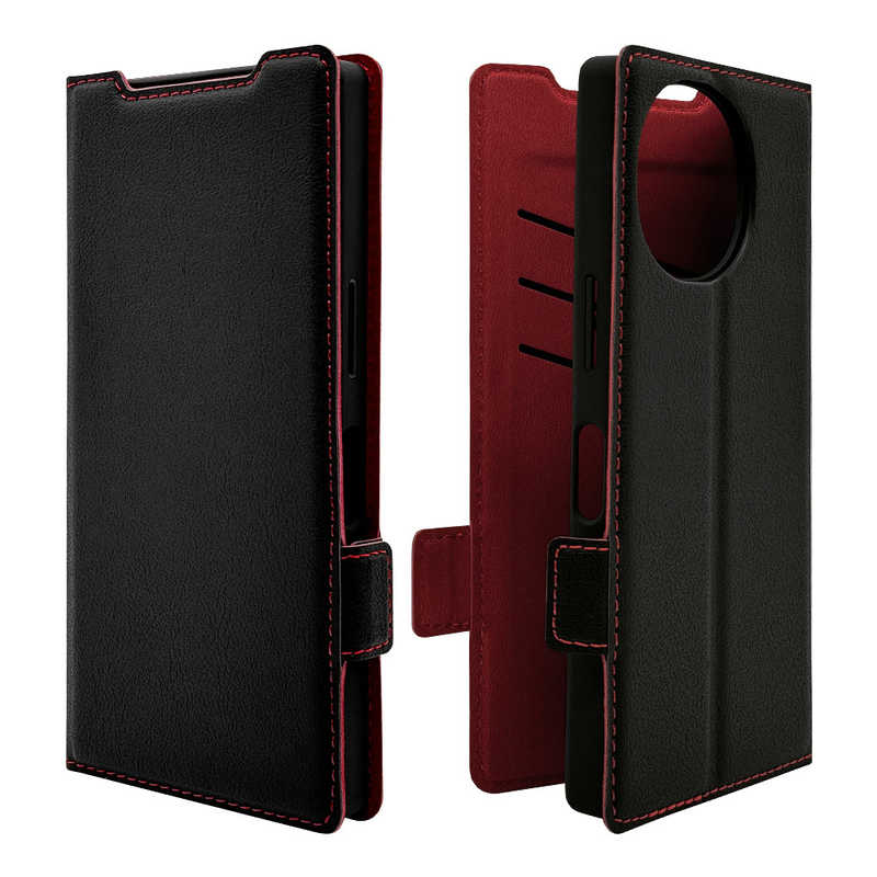 ラスタバナナ RastaBanana AQUOS R9(SH-51E)用薄型手帳サイドマグネットケース ブラック×レッド 8028AR9BSMBKR
