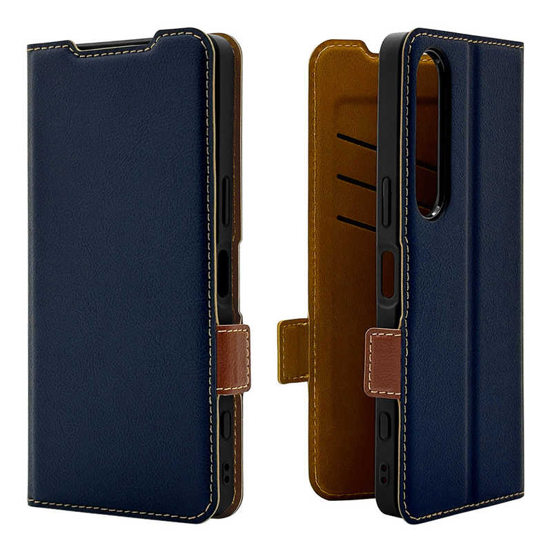 ラスタバナナ RastaBanana Xperia 1 VII(SO-51F/SOG15)用薄型手帳サイドマグネットケース ネイビー＊ブラウン 8787XP17BSMNVB
