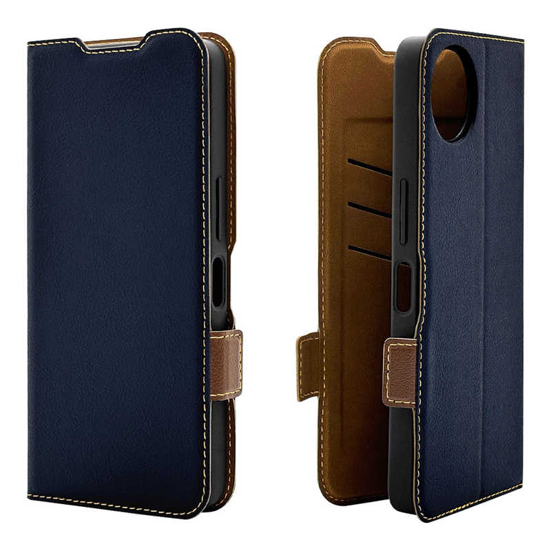 ラスタバナナ RastaBanana AQUOS wish5用薄型手帳サイドマグネットケース ネイビー＊ブラウン 8810AW5BSMNVB