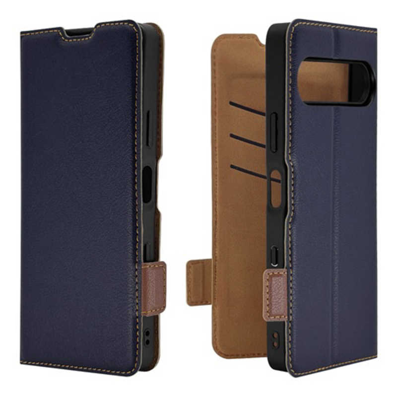 ラスタバナナ RastaBanana Xperia 10 VII用薄型手帳サイドマグネットケース ネイビー＊ブラウン 9230XP107BSMNVB