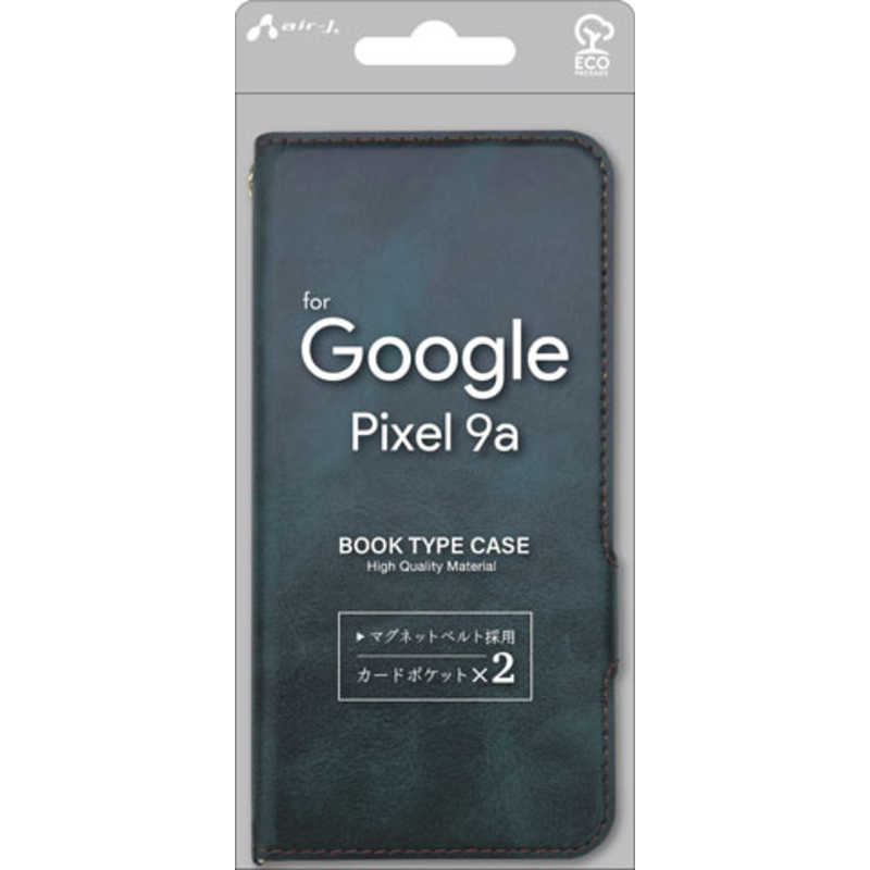 エアージェイ air-j Google Pixel 9a用ソフトレザー手帳型ケース ブルー AC-PIX9A PB BL