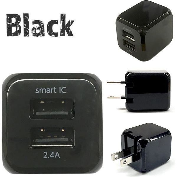 エアージェイ air-j AC充電器 SLIM AC CUBE 2.4A USB-A×2 折りたたみスイングプラグ採用 ブラック AKJ-SCUBE2 BK