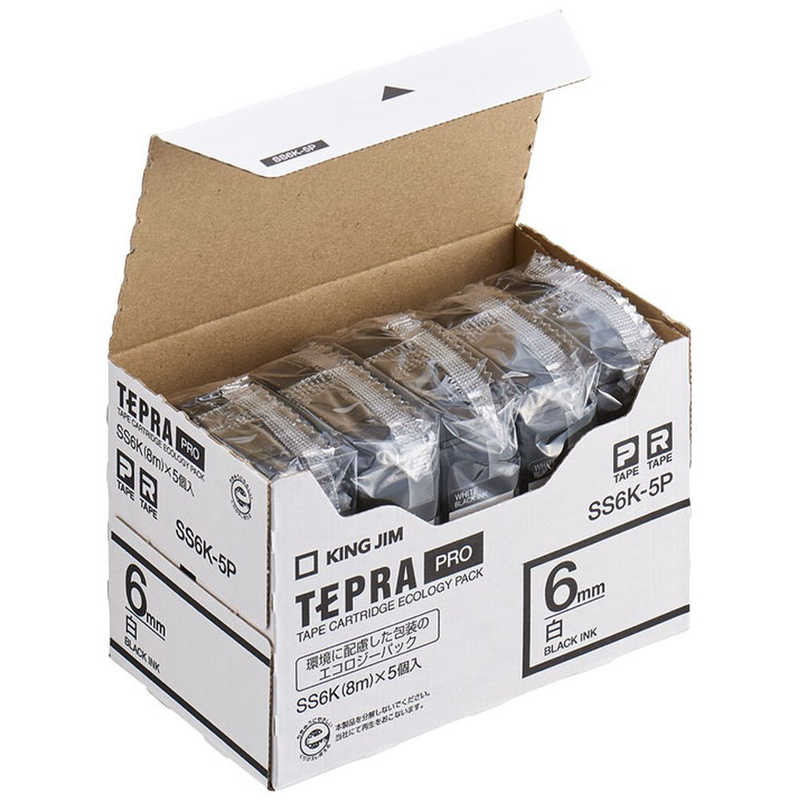 キングジム テプラ PROテープ エコ 白色6mm 黒文字×5 1パック（5個入） SS6K-5P
