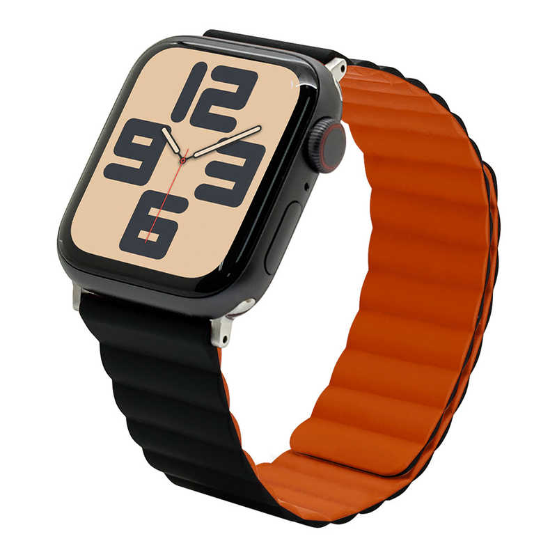 ラスタバナナ RastaBanana Apple Watch 4-10/SE1-2 38/40/41/42(10のみ)mm用マグネットシリコンバンド ブラック*オレンジ RBLAWM4007BKOR