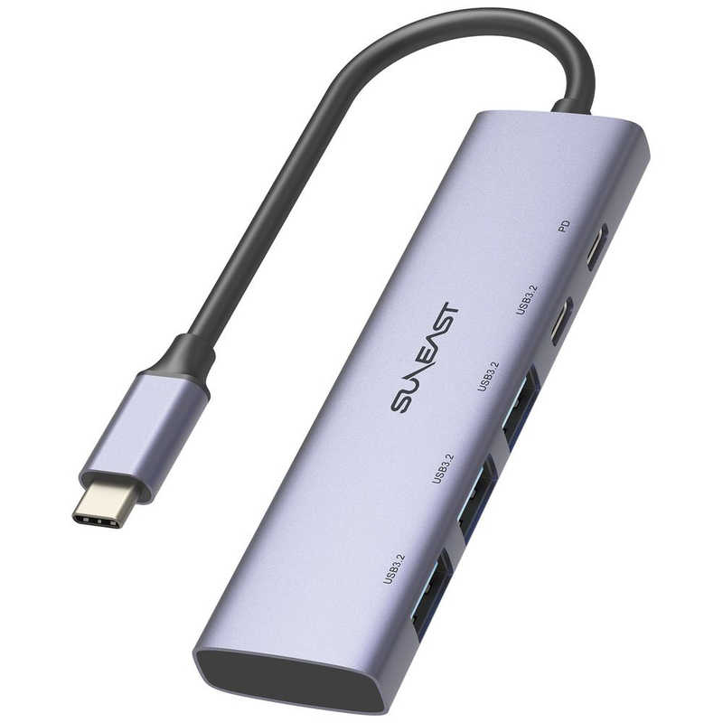 SUNEAST ［USB-C オス→メス USB3-2typeCx1/USB3-2typeAx3/USB PD給電専用x1］USB PD対応 ドッキングステーション/USBハブ SEーDSRC51A3C1P