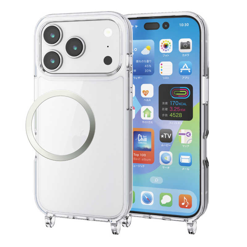 エレコム ELECOM iPhone17 Pro用ハイブリッドケース ストラップホール付き メタルステッカー付 クリア PM-A25CHVCKSHCR