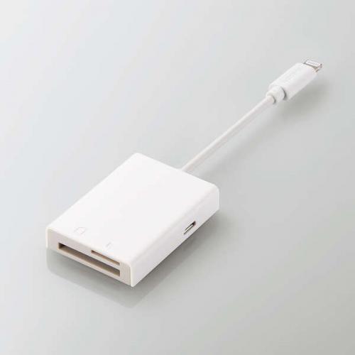 エレコム ELECOM Lightningカードリーダー メモリーカードリーダー Lightningコネクタ SD+マイクロSD Type-C変換アダプタ付 iPhone ケーブル7cm ホワイト MR-LC201WH