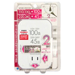 【SALE】カシムラ 海外旅行用2口変圧器 100VA/45VA 2USB2.1A TI-163 KASHIMURA