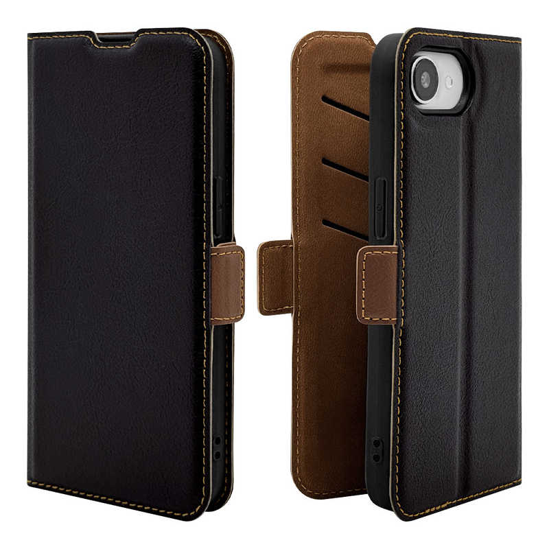 ラスタバナナ iPhone 17e ケース 薄型手帳 サイドマグネット BK×BR ブラック×ブラウン 9428IP6EBSMBKB