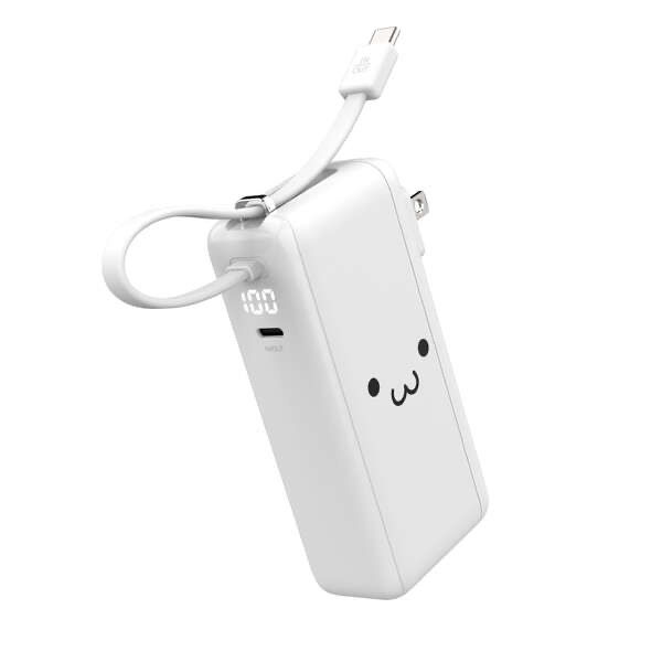 エレコム ELECOM モバイルバッテリー 10000mAh PD 35W PPS対応 USB-Cケーブル内蔵 2台同時 高速充電 PSE適合 機内持込可 スマホ/タブレット/ノートPC対応 ホワイト×ブラック DE-AC15-10000WF
