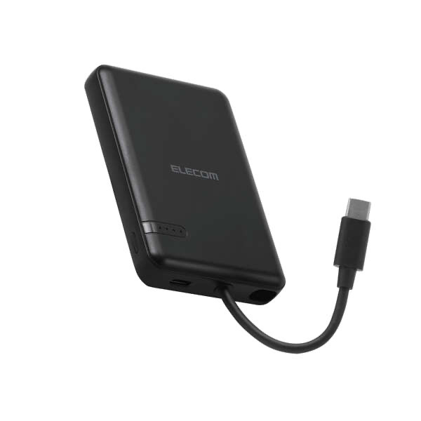 エレコム ELECOM USB Type-C(TM)ケーブル一体モバイルバッテリー(5000mAh/12W) ブラック DE-C62-5000BK