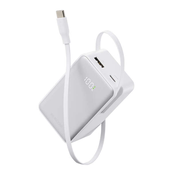 エレコム ELECOM 巻き取り式ケーブル一体型モバイルバッテリー(10000mAh/45W) ホワイト DE-C81L-10000WH