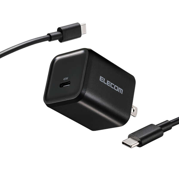 エレコム ELECOM USB Power Delivery 45W AC充電器(C-Cケーブル付属/1．5m) ブラック MPA-AC12345BK