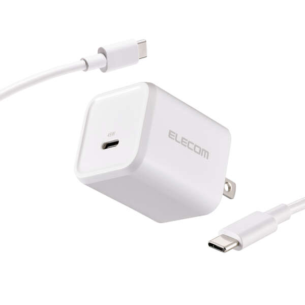 エレコム ELECOM USB Power Delivery 45W AC充電器(C-Cケーブル付属/1．5m) ホワイト MPA-AC12345WH