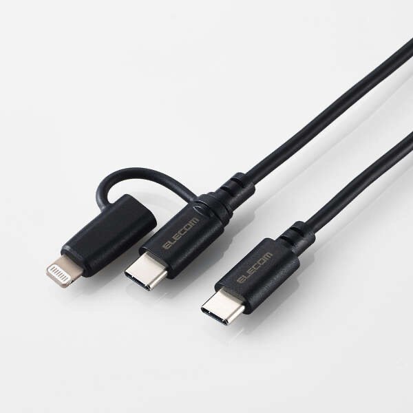 エレコム ELECOM 2in1ケーブル(USB Type-C - USB Type-C/Lightning変換/MFi認証)(1．0m) ブラック MPA-CCLAD10BK