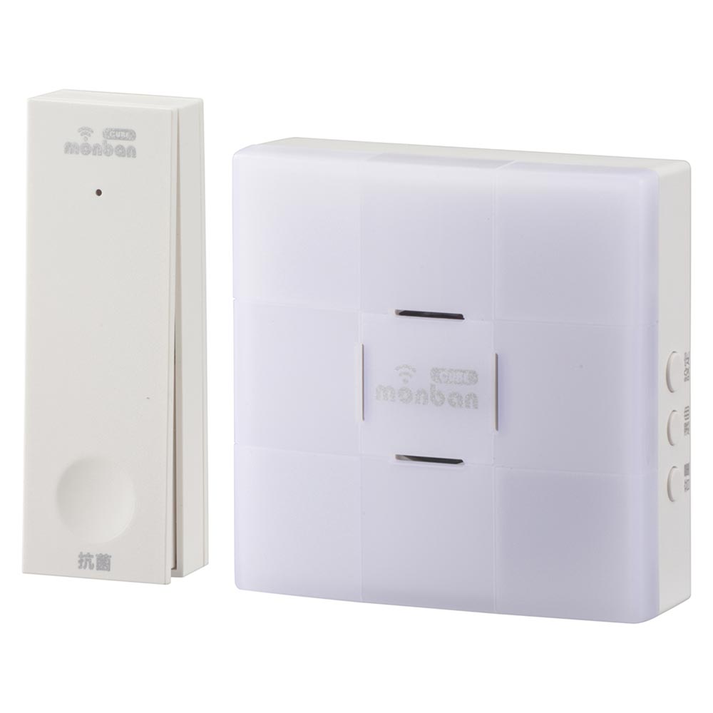 オーム電機 monban CUBE II ワイヤレスチャイムセット 自家発電式押しボタン送信機+光フラッシュAC電源式受信機 OCH-ECOT-ACR25