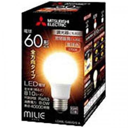 【SALE】MITSUBISHI 調光器対応LED電球 MILIE 一般電球形 810lm 電球色 口金E26 LDA8L-G/60/D/S-A 三菱 ミライエ