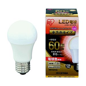 【SALE】アイリスオーヤマ IRIS LED電球 屋内用 全方向タイプ 60形相当 電球色 LDA8LGW6T5