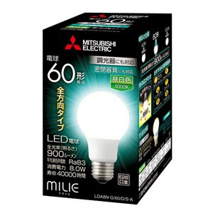 【SALE】MITSUBISHI 調光器対応LED電球 MILIE 一般電球形 900lm 昼光色 口金E26 LDA8N-G/60/D/S-A 三菱 ミライエ