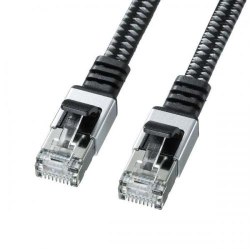 サンワサプライ SANWA SUPPLY カテゴリ6A メッシュフラットLANケーブル 0.5m ブラック&グレー KB-FL6AME-005BK