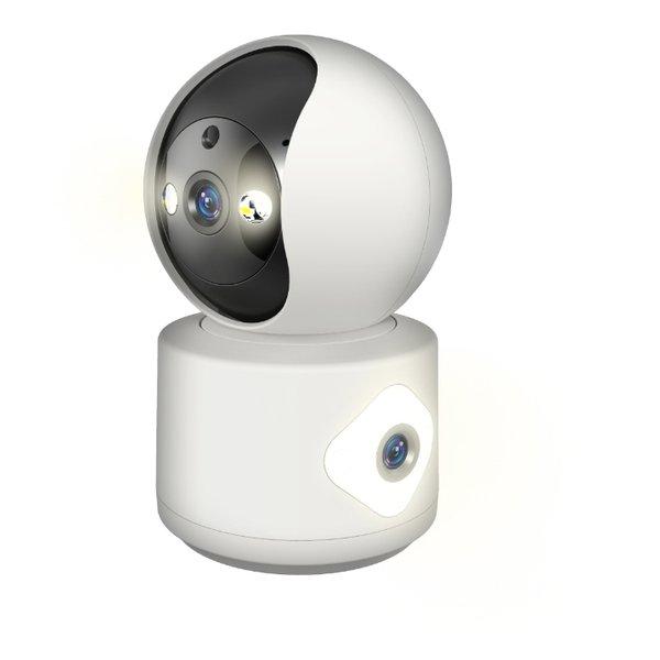 カシムラ KASHIMURA スマートカメラ 防犯カメラ 屋内用 2眼 200万＋200万画素 首振り 高輝度LED Wi-Fi 自動追跡 ホワイト KJ-206