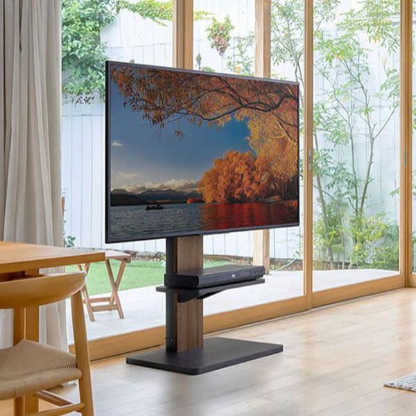 朝日木材 24～55V型対応壁寄せテレビスタンド 首振り機能付き/自立タイプ ダークブラウン木目&ブラック木目 WS-J600-BK