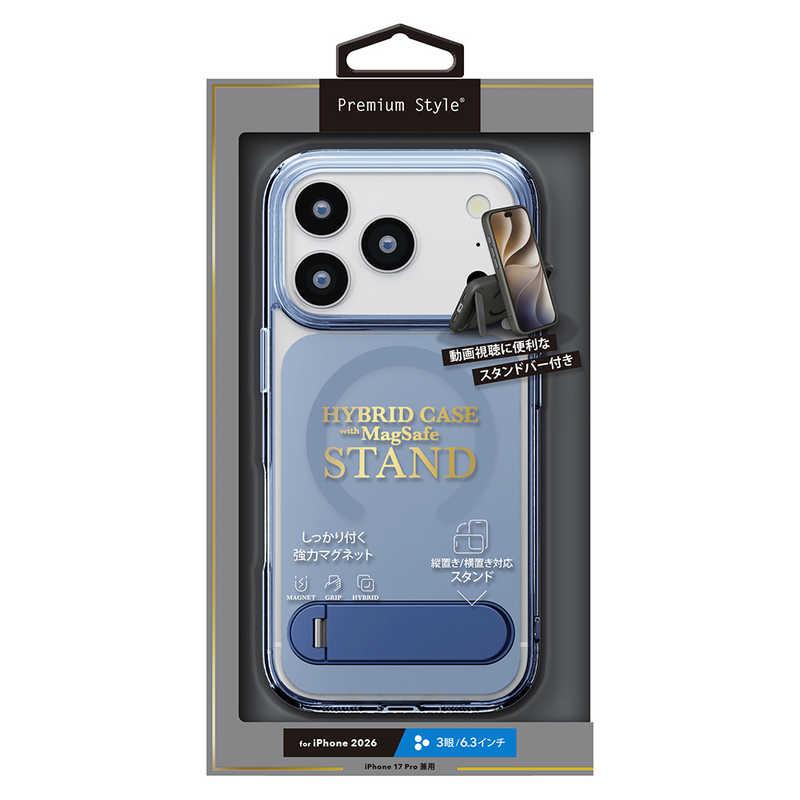 PGA iPhone 18 Pro ケース MagSafe対応 スタンド付ハイブリッドケース Premium Style ブルー PG-26BMH04BL