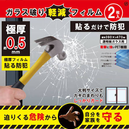 ヒロコーポレーション ガラス破り軽減フィルム 2枚入り クリア HED-8452