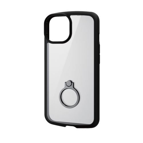 エレコム ELECOM  iPhone 13/14用 TOUGH SLIM LITE フレームカラー 背面クリア リング付き ブラック PM-A22ATSLFCRBK