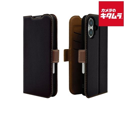 ラスタバナナ iPhone 16用薄型手帳サイドマグネットケース ブラック×ブラウン 8079IP461BSMBKB