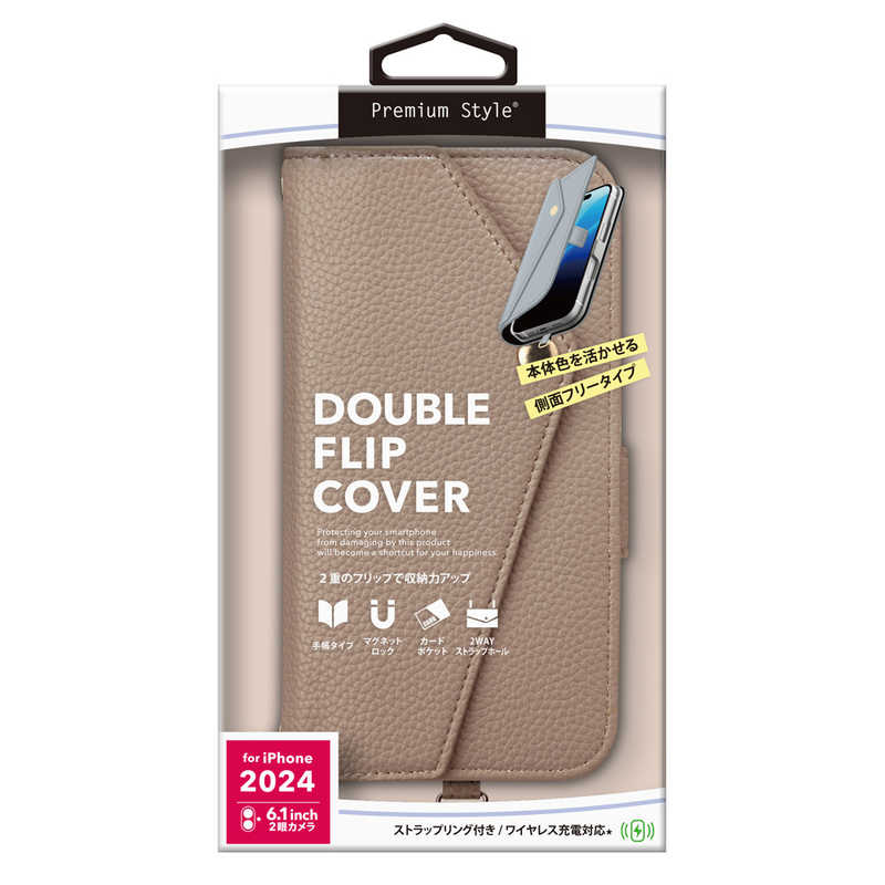 PGA iPhone 16用ダブルフリップカバー ベージュ PG-24AFP16BE