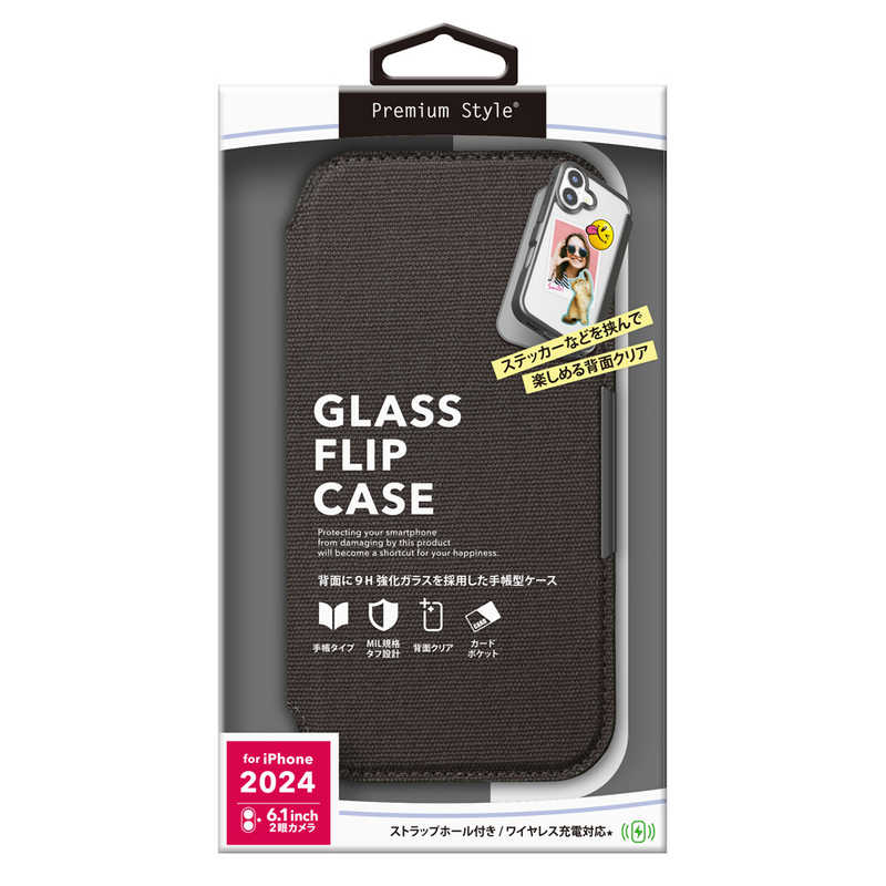 PGA ガラスフリップケース キャンバス/チャコールグレー（iPhone 16用） PG-24AGF07GY