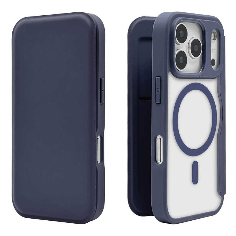 ラスタバナナ iPhone17 Pro用ハイブリッド 手帳ケース 磁力充電対応 ネイビー 8986IP5BBHPMNV