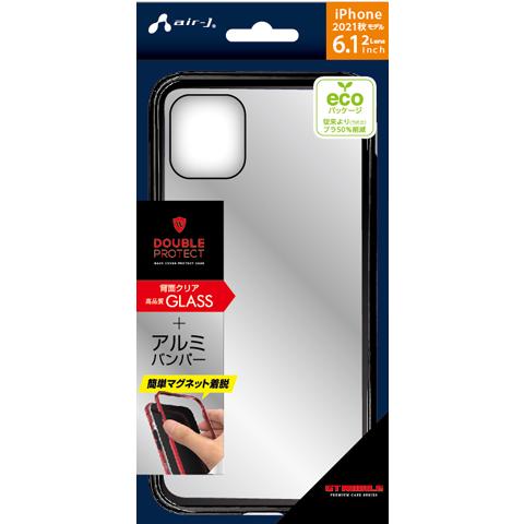 【SALE】エアージェイ air-J iPhone 13 6.1インチ 用 耐衝撃メタル&ガラス マグネット装着 全面保護MCケース ブラック   AC-P21-MCBK