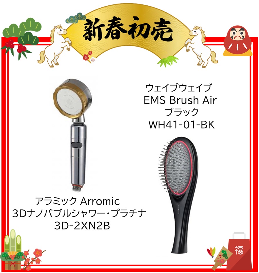 【2026年 福袋】アラミック Arromic 3Dナノバブルシャワー・プラチナ 3D-2XN2B・ウェイブウェイブ WAVEWAVE EMS Brush Air ブラック WH41-01-BK