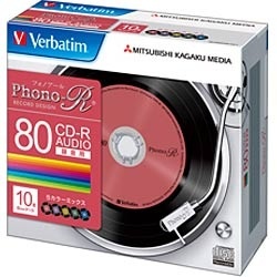 MITSUBISHIケミカルメディア 音楽用CD-R Verbatim 80分 24倍速対応 10枚入 カラーミックス MUR80PHS10V1 三菱