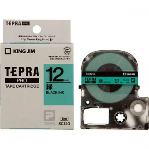 KING JIM TEPRA カラーラベルテープ 緑テープ 黒文字 12mm SC12G キングジム テプラ