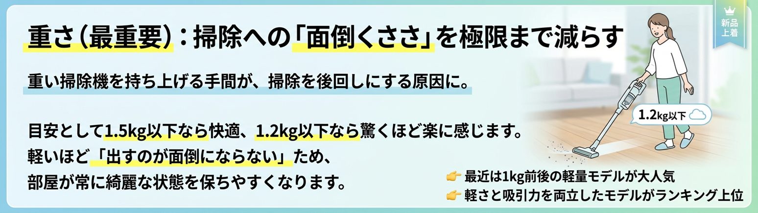重さで選ぶコードレス掃除機