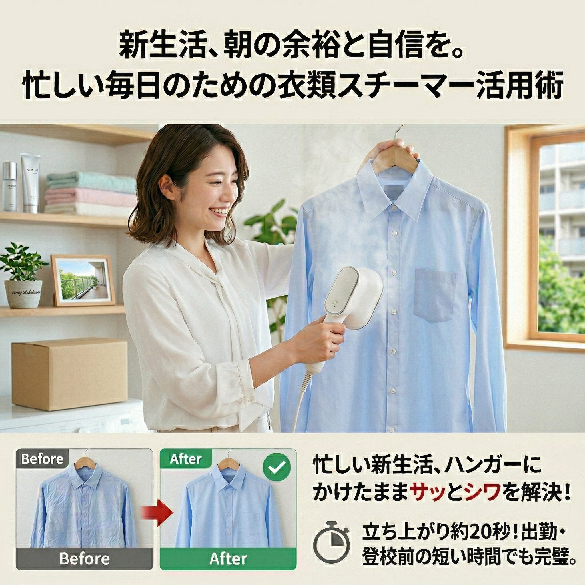 新生活、朝の余裕と自信を。忙しい毎日のための衣類スチーマー活用術