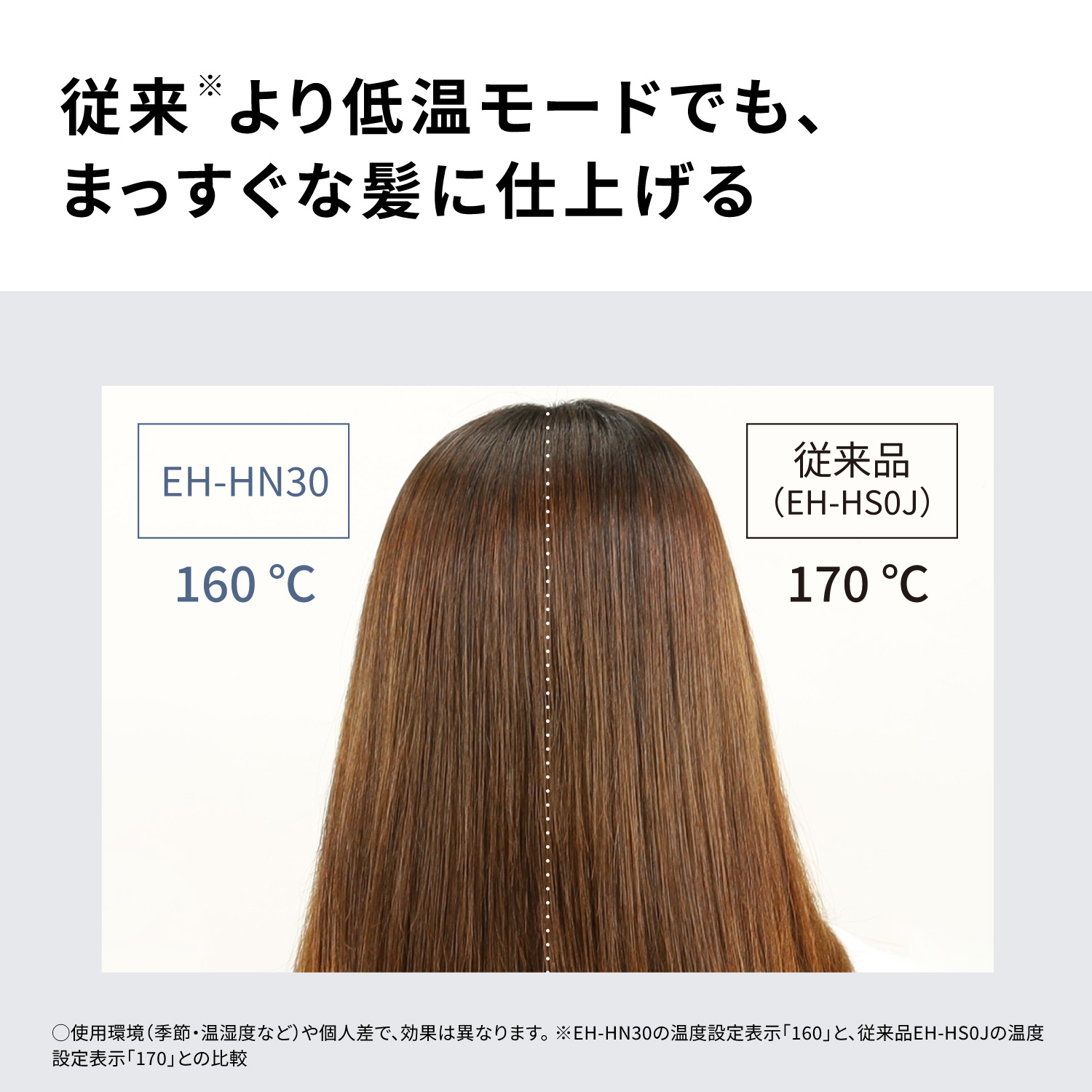 従来より低温モードでもまっすぐな髪に